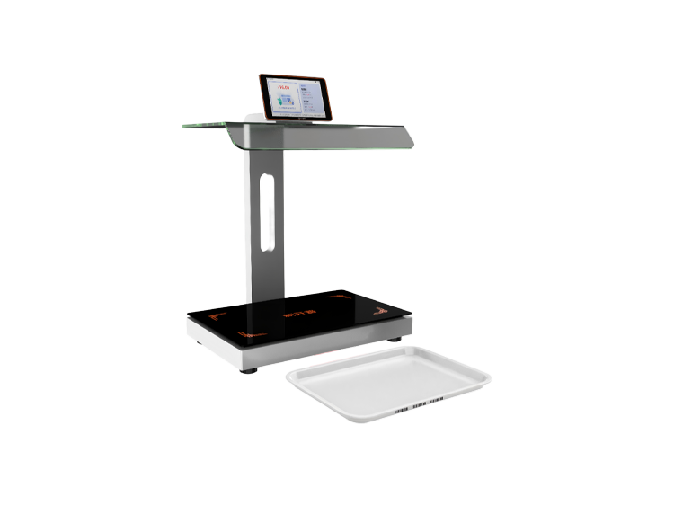 Barcode tray weighing and measuring settlement table
