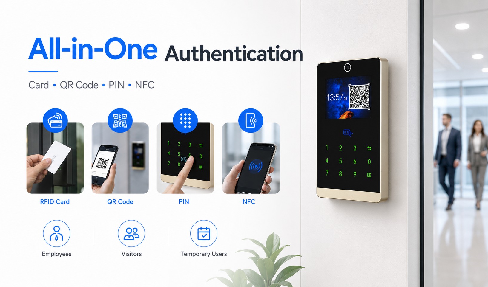All-in-One Authentication with Card, QR Code & Password Access